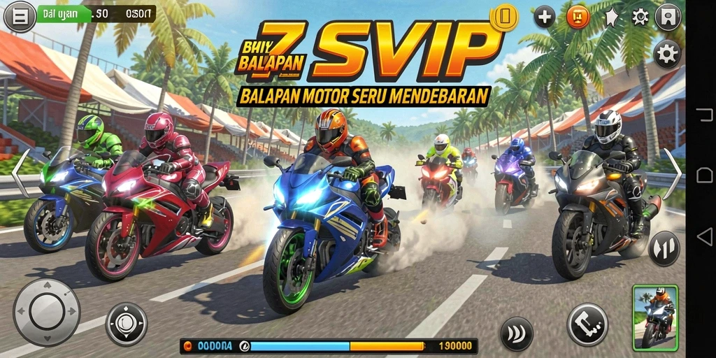 Tampilan penuh aksi dari gameplay motor yang mendebarkan.