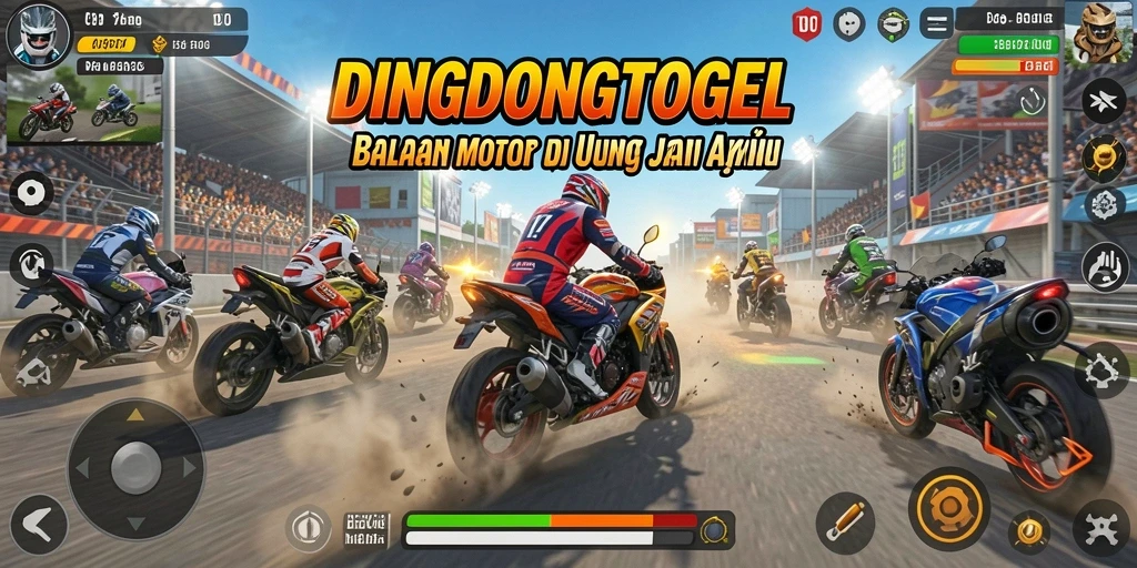Gameplay mendebarkan dalam DINGDONGTOGEL dengan balapan motor yang intens.