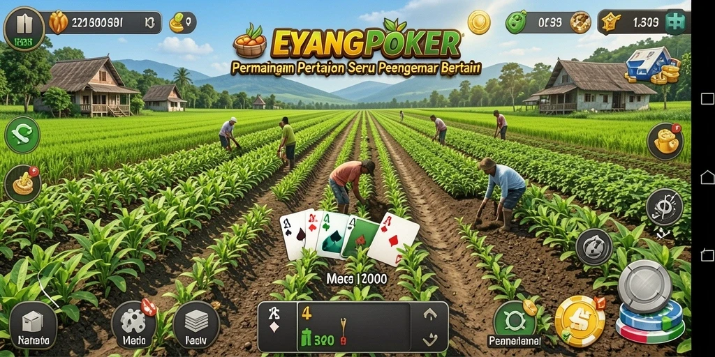 Screenshot menunjukkan aktivitas bertani seru dalam EYANGPOKER.