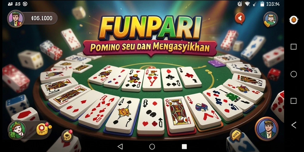 Tangkapan layar utama FUNPARI menampilkan gameplay Domino yang seru dan interaktif.
