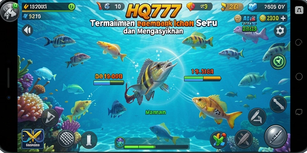 Tampilan gameplay HQ777 yang seru dengan aksi tembak ikan.