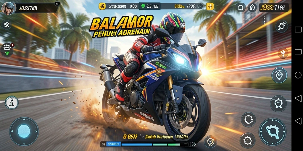 Screenshot JOSS188 memperlihatkan aksi balapan motor yang mendebarkan.