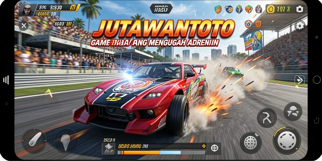 Tampilan gameplay JUTAWANTOTO yang menggugah adrenalin dalam balapan.