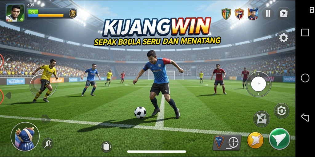 Tampilan gameplay KIJANGWIN yang mendebarkan dalam aksi sepak bola.