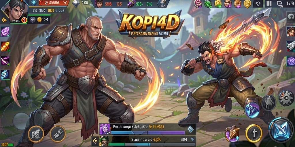 Tampilan screenshot <strong>KOPI4D</strong> menampilkan aksi pertempuran seru dalam arena MOBA.