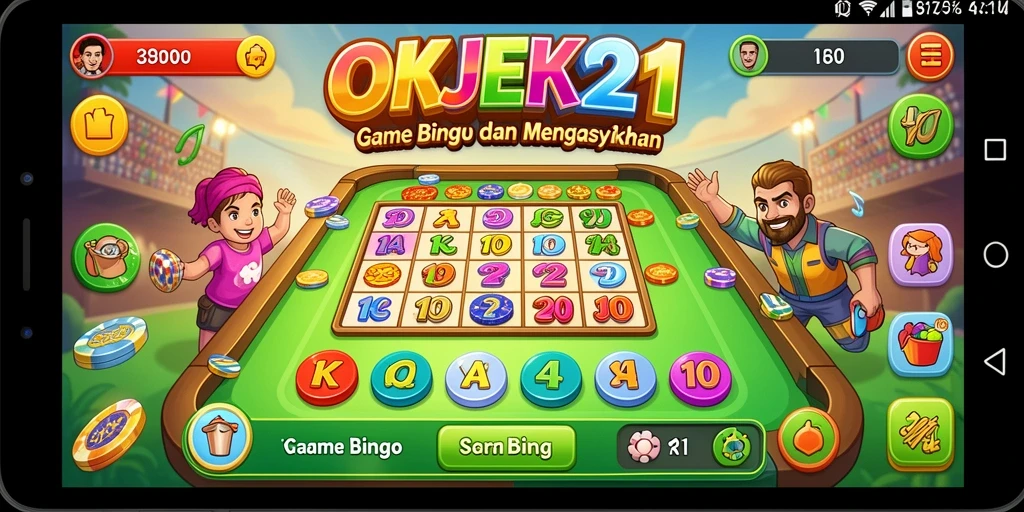 Screenshot utama OKJEK21 menampilkan gameplay Bingo yang seru.