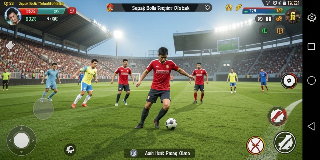 Tampilan gameplay mendebarkan dari QQ1221 dengan aksi sepak bola realistik.