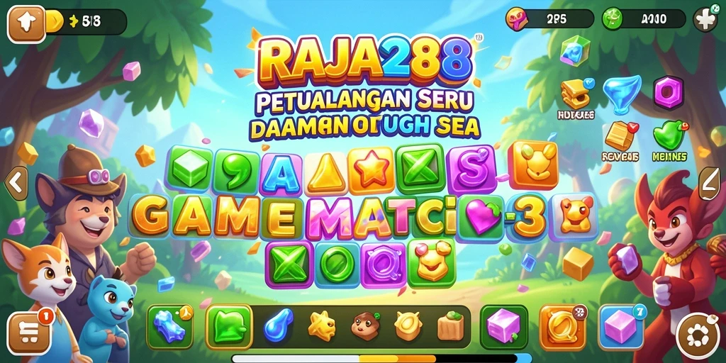 Tampilan seru gameplay RAJA288 di level Match-3.