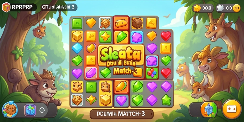 Tampilan gameplay <strong>RPRPRP</strong> yang seru saat mencocokkan permata warna-warni.