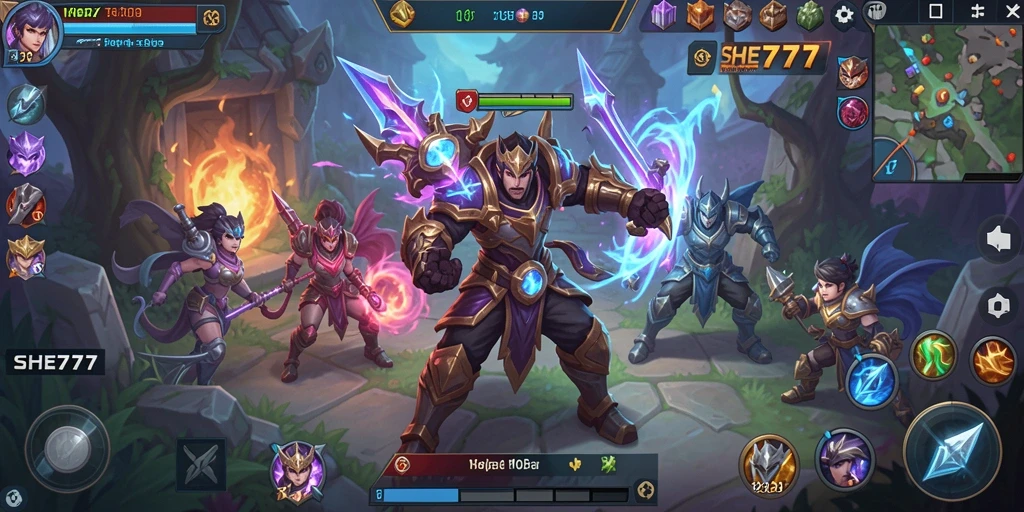 Tampilan gameplay epik dan karakter unik dalam SHE777.