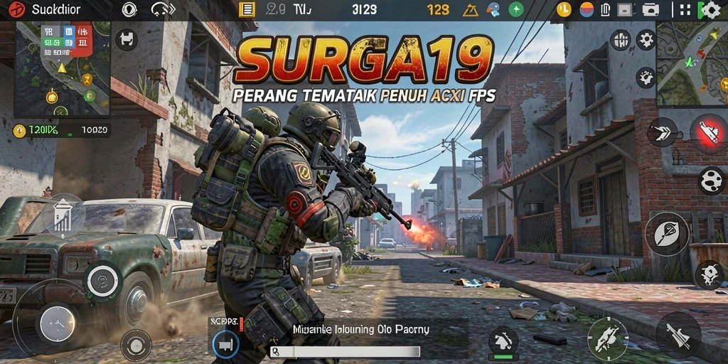 Screenshot gameplay SURGA19 menampilkan aksi menembak yang intens.