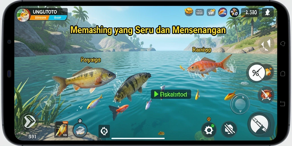 Tampilan gameplay UNGUTOTO dengan pengalaman memancing yang mendalam.