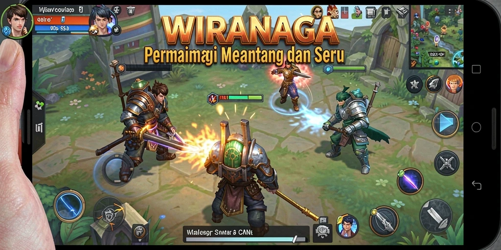 Tampilan utama gameplay WIRANAGA menunjukkan pertempuran yang intens dan strategi di lapangan.